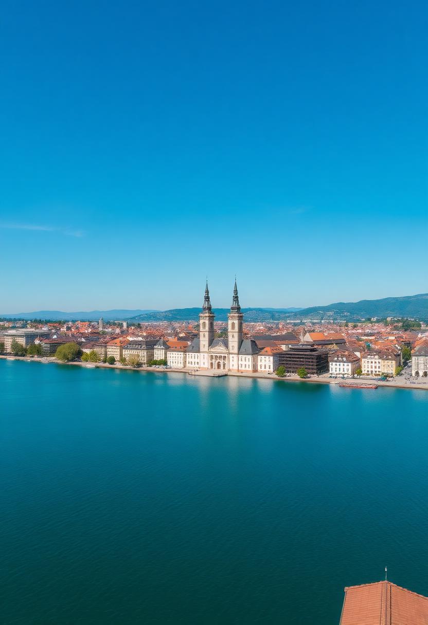 Aerial view of Zurich with lake and old town